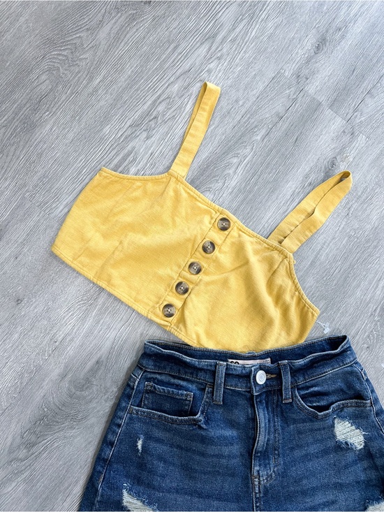 American Eagle Outfitters Tops - American Eagle Outfitters Yellow Button-Front Crop Top